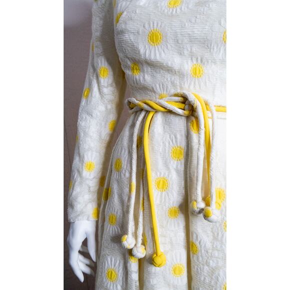VINTAGE '60s Sunshine Daisies Lace Mockneck Long Sleeve Mini Dress SMALL - Picture 7 of 10